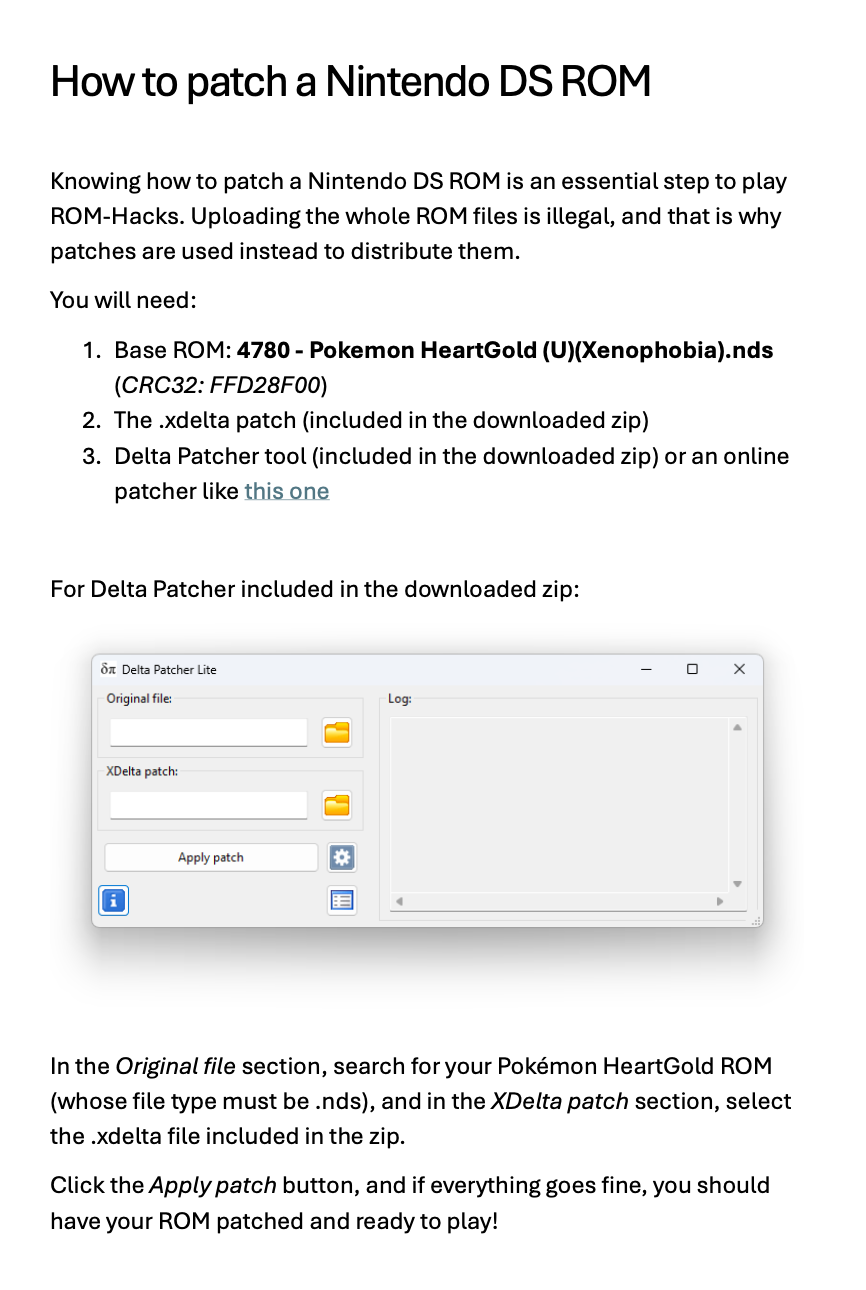 HowToPatch.pdf, included in the zip — the Windows route